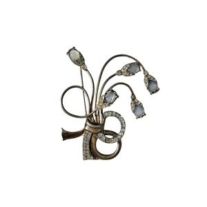 Vintage Sterling by Jordan Silver 925 Opalite Rhinestone Flower Brooch Pin